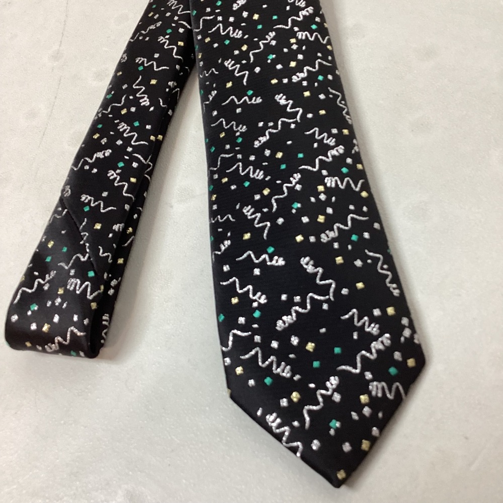 Hallmark Winter Gala Mens Black Confetti Swirl Pattern Necktie